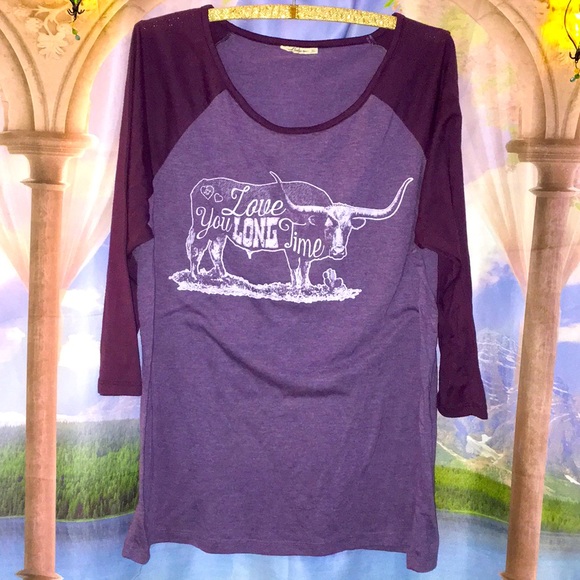 Cheekys Tops - Cheekys ‘Love You Long Time’ Longhorn 3/4 Sleeve T